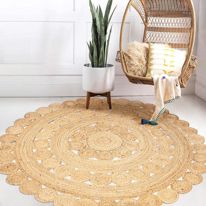JONATHAN Y RNF114A-5R Daisy Hippy Jute Medallion Circle Indoor Area -Rug, Geometric, Cottage, Coastal Easy -Cleaning,Bedroom,Kitchen,Living Room,Non Shedding, Natural, 5' Round
