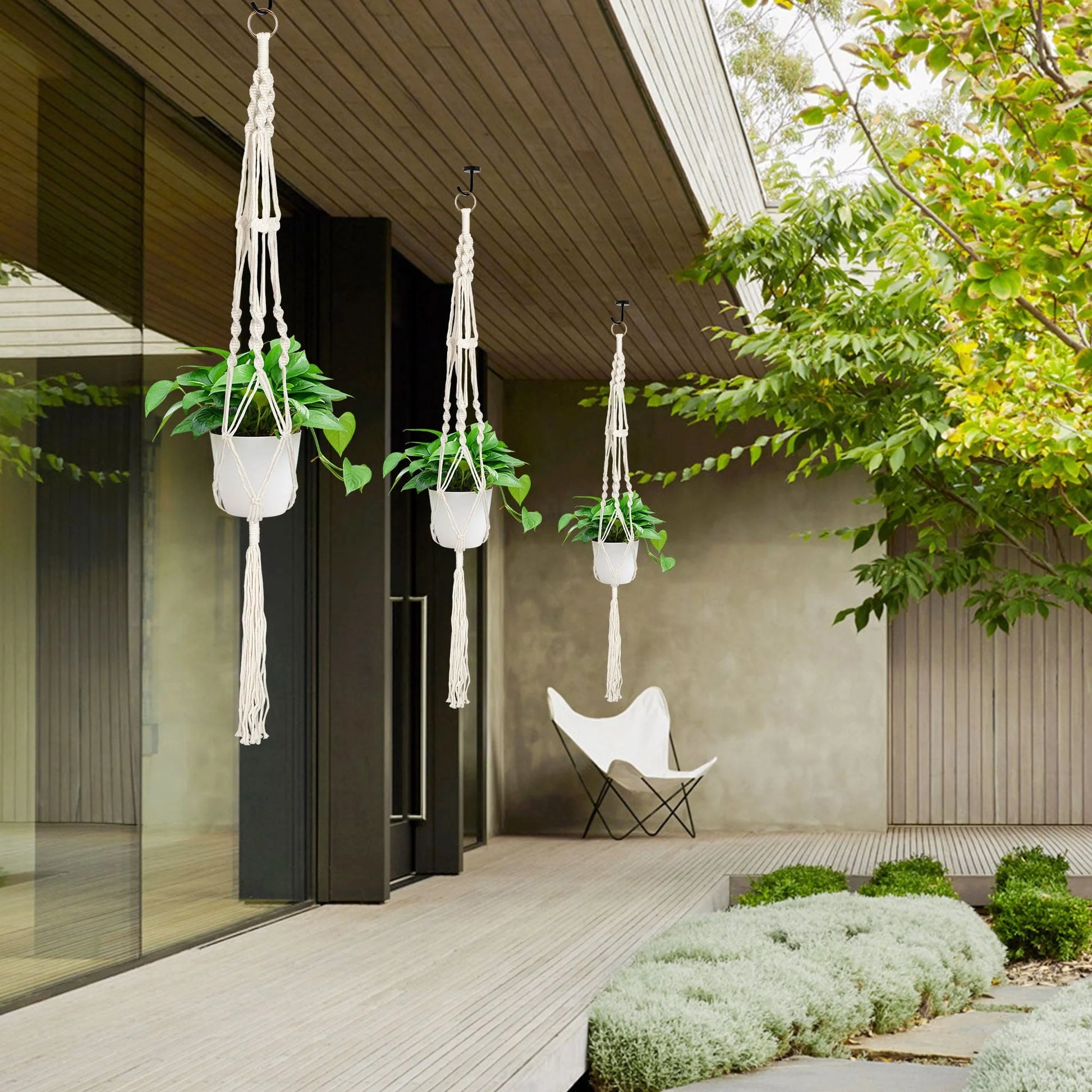 EEEkit 2pcs Macrame Plant Hangers, Indoor Outdoor Hanging Planter Baskets, Decorative Flower Pot Holders for Succulents Cacti Herbs, Boho Home Decor