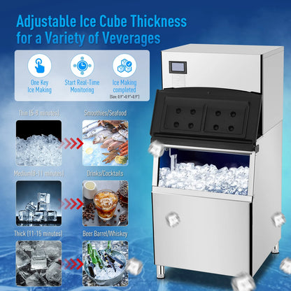 EastVita Commercial Ice Maker Machine, 550LBS Stainless Steel Under Counter Ice Machine with 300LBS Ice Storage Capacity, Self Cleaning,Ice Cube for Bar/Cafe/Restaurant