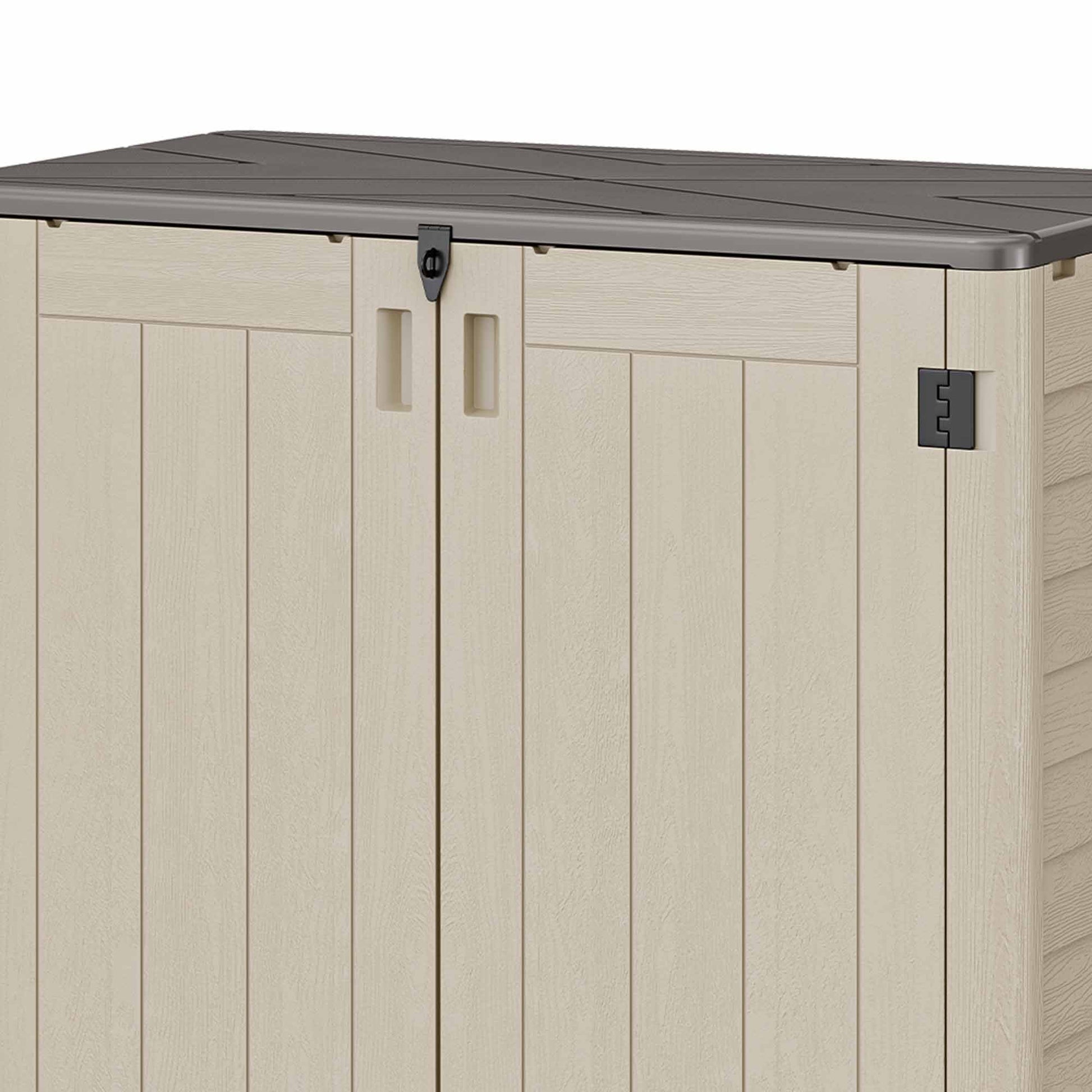 Wooflex 6.7 ft Tall Garage Cabinet with Lockable Double Doors, Resin Storage for Cleaning Supplies, Vacuums, Portable Household Organizer, Woodgrain Brown