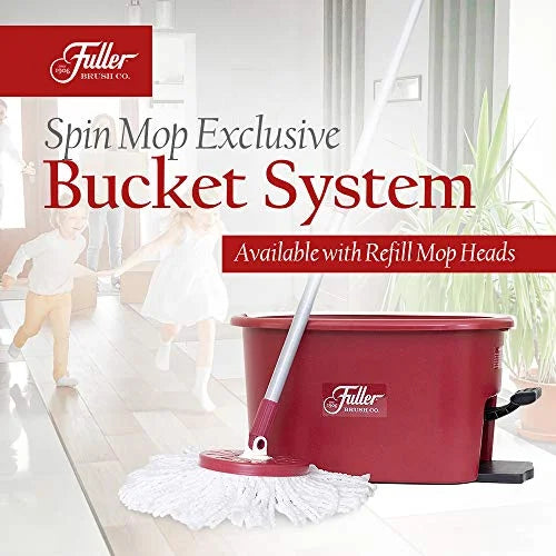 Fuller Brush Spin Mop Exclusive Bucket System - Easy Wring, 360�� Spin - Streak Free Floor Cleaning - Ruby Red (1 Extra Refill Mop Head)