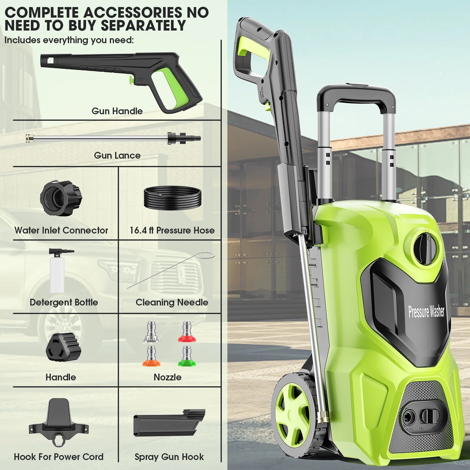 Fenbeli 5000PSI at 2.8 GPM Electric High Pressure Washer Machine 110V for Cleaning Decks