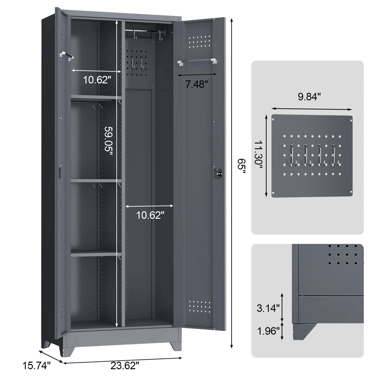 Marcree Broom Closet Storage Cabinet,Cleaning Supply Storage Cabinet,Metal Cleaning Closet Cabinet with Adjustable Shelves for Laundry Room Basement