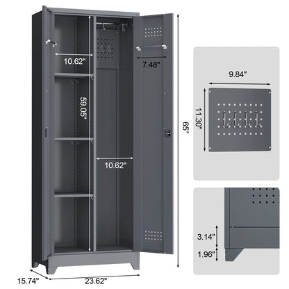 Marcree Broom Closet Storage Cabinet,Cleaning Supply Storage Cabinet,Metal Cleaning Closet Cabinet with Adjustable Shelves for Laundry Room Basement