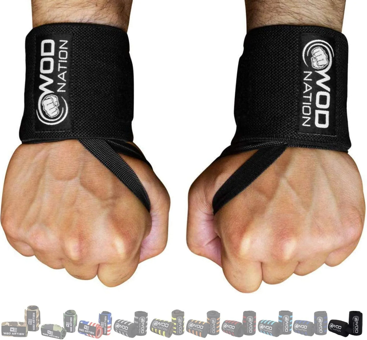 WOD Nation 12" Weightlifting Wrist Wraps for Men & Women, Set of 2, Black, Wrist Strap Support for Strength Training, Bodybuilding, Endurance