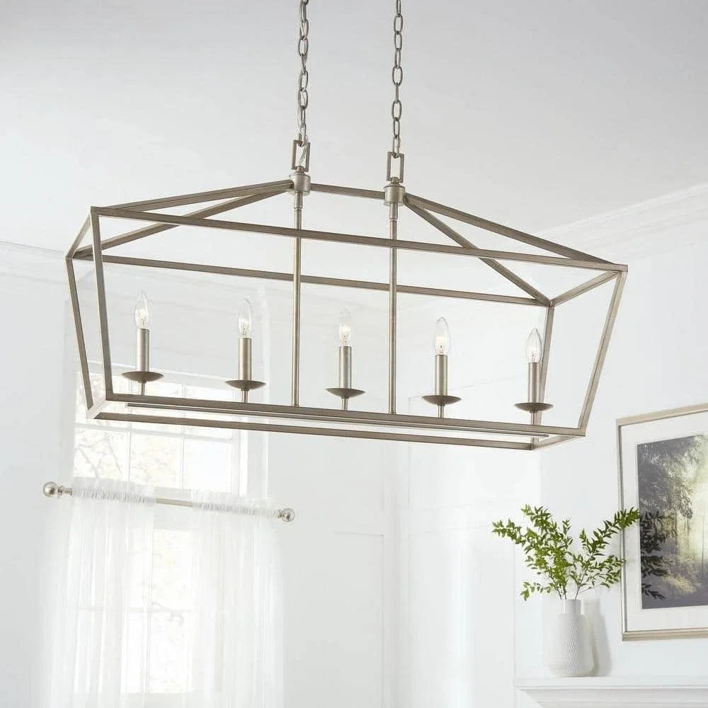 Home Decorators Weyburn 5-Light Antique Silver Caged Island Chandelier - New