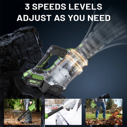 GPED Leaf Blower, 3 Speed Adjustment Electric Cordless Leaf Blower with 2 x 4.0Ah Batteries, Charger, Shoulder Strap, 580CFM/160MPH, Ideal for Patio Cleaning, Lawn Care, Blowing Leaves, Green