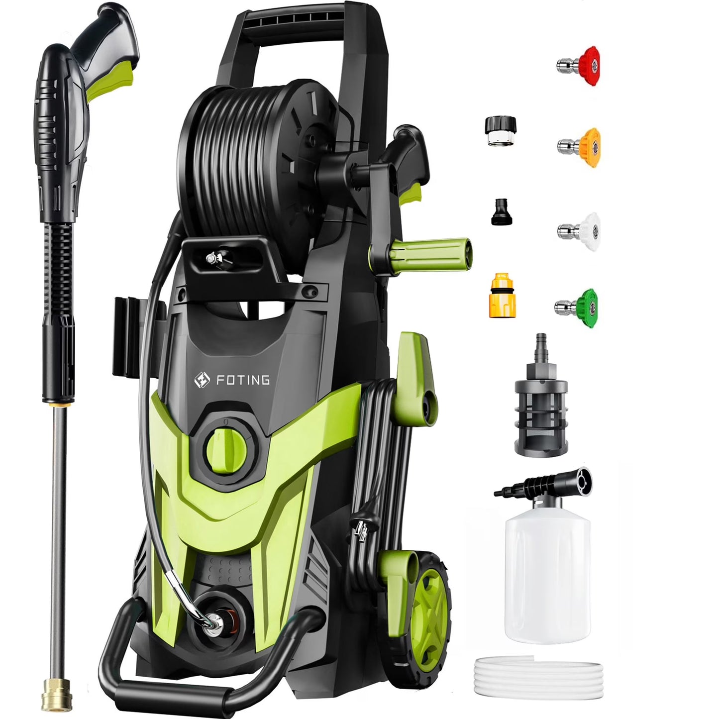 FOTING Electric Pressure Washer, 4500 PSI 3.2 GPM Power Washer with 4 Quick Connect Nozzles, High Pressure Cleaning Machine with Foam Cannon for Cars/Fences/Driveways/Patios/Home Cleaning