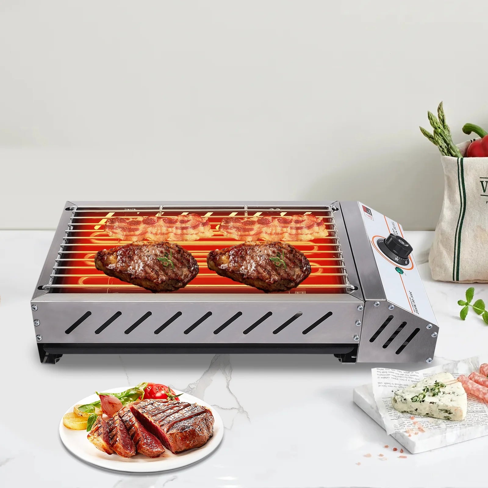 Compact Electric Griller with Adjustable Temperature, 122-572��F, Non-Stick Surface, Easy Cleaning, Perfect for Small Spaces & Countertops