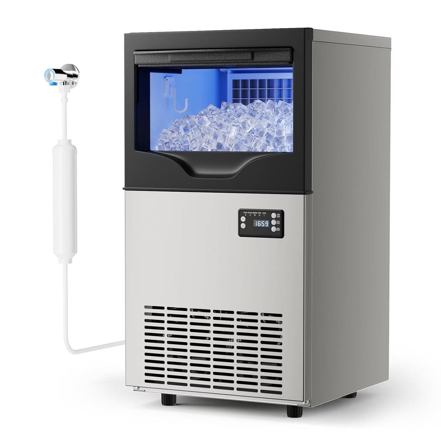 Joreek Under Counter Ice Machine, 100 lbs/24H Commercial Ice Maker with 33lbs Ice Storage, Stainless Steel Freestanding, Self Cleaning Ice Makers for Home/Restaurant/Bar