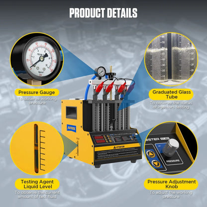 AUTOOL CT160 Fuel Injector Tester Cleaning Machine, 2000ml 4 Cylinder Injector Ultrasonic Heating Cleaner, 110V Petrol Injection Tester for Cars Motorcycles