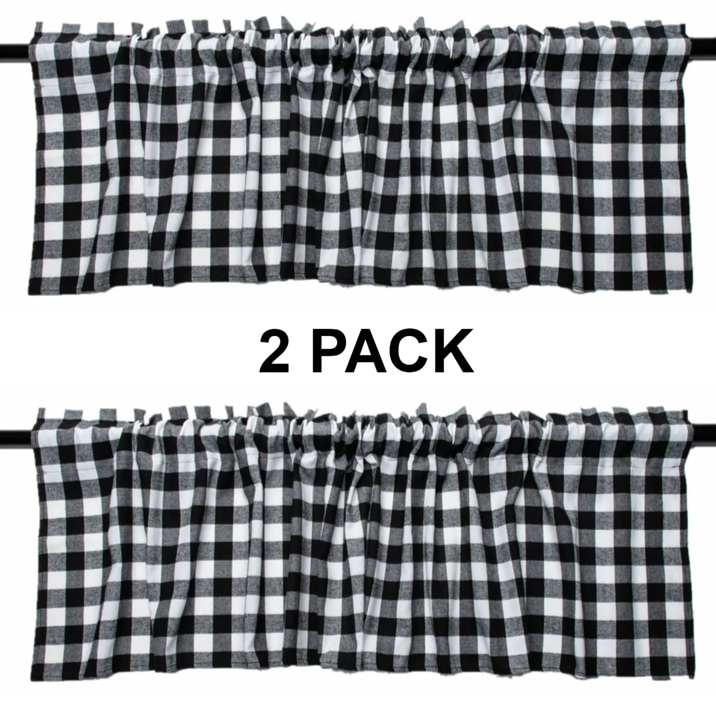 REZIPO 2 Pack Buffalo Check Plaid Window Valances White and Black Farmhouse Design Window Treatment Decor Curtains Rod Pocket Valances for Kitchen/Living Room 16" x 56"