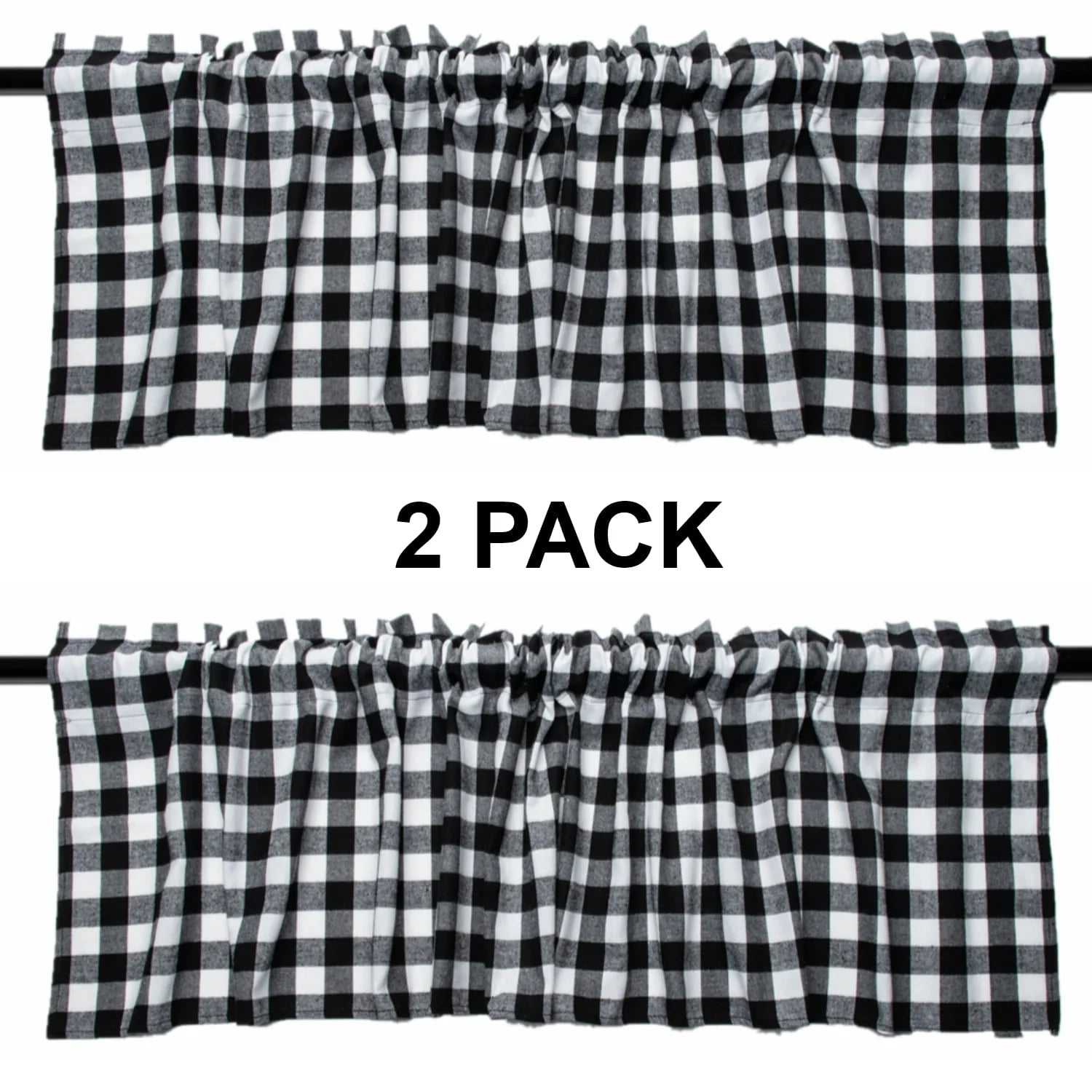 REZIPO 2 Pack Buffalo Check Plaid Window Valances White and Black Farmhouse Design Window Treatment Decor Curtains Rod Pocket Valances for Kitchen/Living Room 16" x 56"