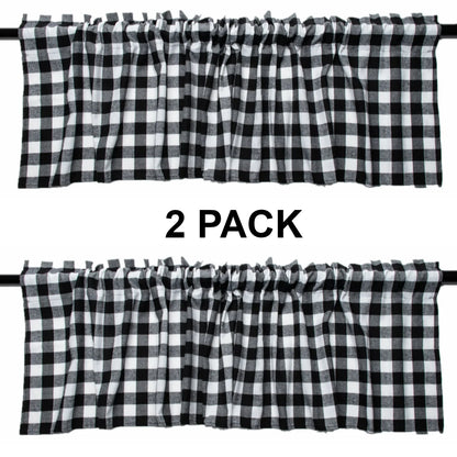 REZIPO 2 Pack Buffalo Check Plaid Window Valances White and Black Farmhouse Design Window Treatment Decor Curtains Rod Pocket Valances for Kitchen/Living Room 16" x 56"