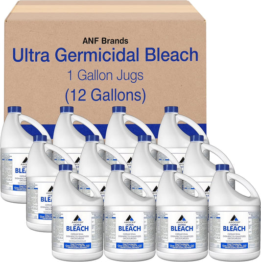 (12 Gallons) - Liquid Chlorine Bleach, for Laundry, Household and Cleaning, 1 Gallon Jugs