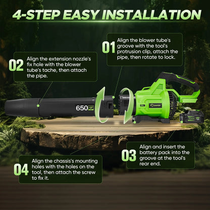 Saker Cordless Leaf Blower with 2x 5.2Ah Batteries, 650CFM, 150MPH, 3 Speed Levels, Electric Leaf Blower for Lawn Care, Leaves Blowing, Patio Cleaning