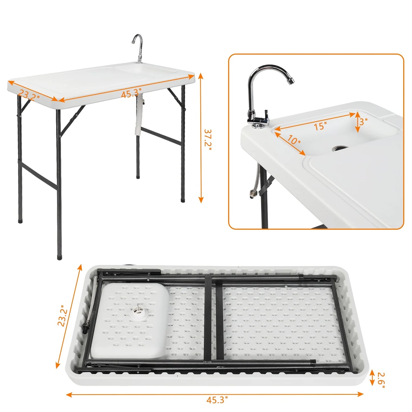 Ktaxon Portable Folding Table Fish Fillet Hunting Cleaning Cutting Camping Picnic with Sink Faucet