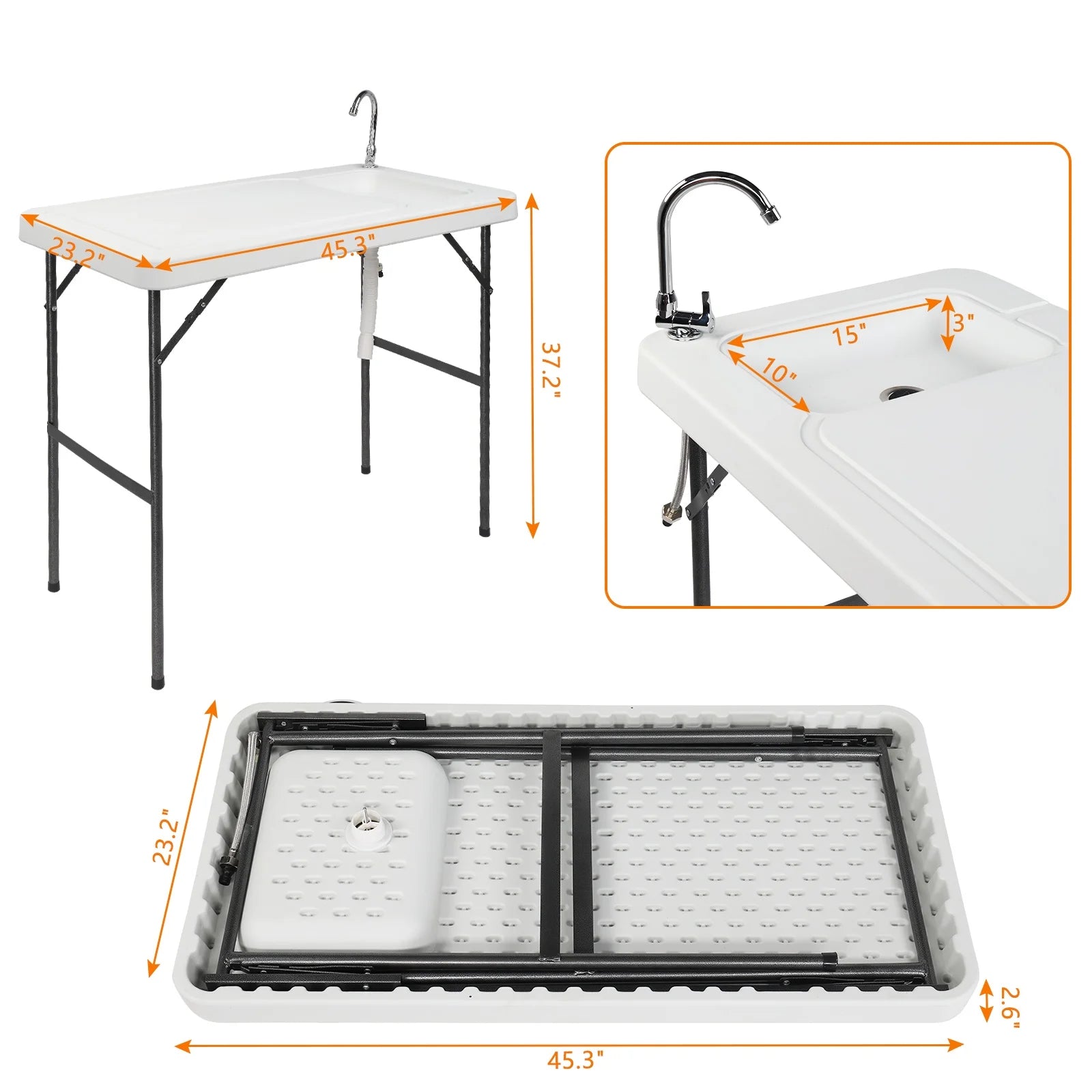 Ktaxon Portable Folding Table Fish Fillet Hunting Cleaning Cutting Camping Picnic with Sink Faucet