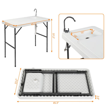 Ktaxon Portable Folding Table Fish Fillet Hunting Cleaning Cutting Camping Picnic with Sink Faucet