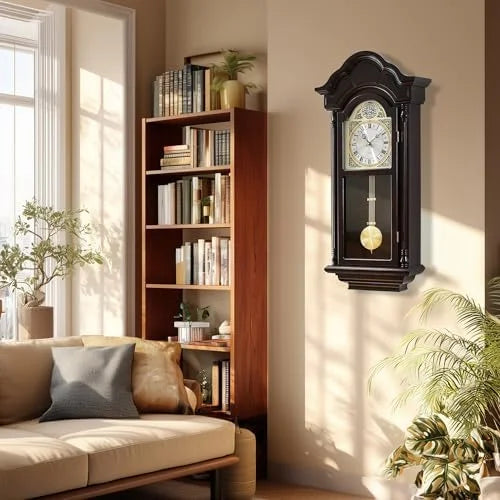 ? 26IN Grandfather Vintage Wall Clock with Pendulum and Chime, Hour/Quarter-Hour Chime, Elmwood Frame, Large Vintage Wall Clock for Living Room,Home Decor Gift