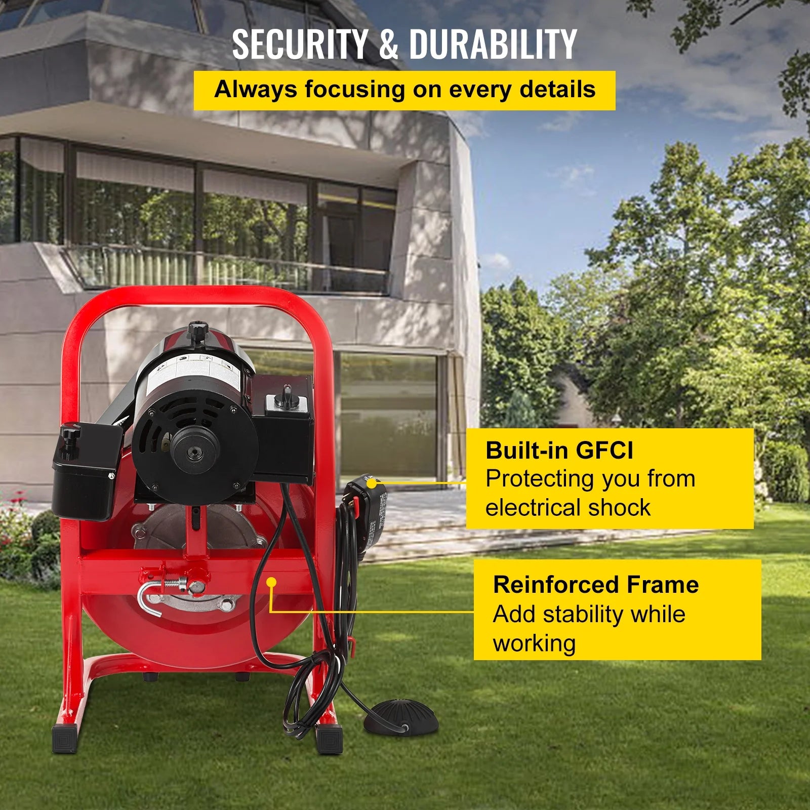 KFFKFF 50 Ft x 1/2 Inch Drain Cleaner Machine fit 1 Inch (25mm) to 4 Inch(100mm) Pipes Drain Cleaning Machine Portable Electric Drain Auger with Cutters Glove Drain Auger Cleaner Sewer Snake