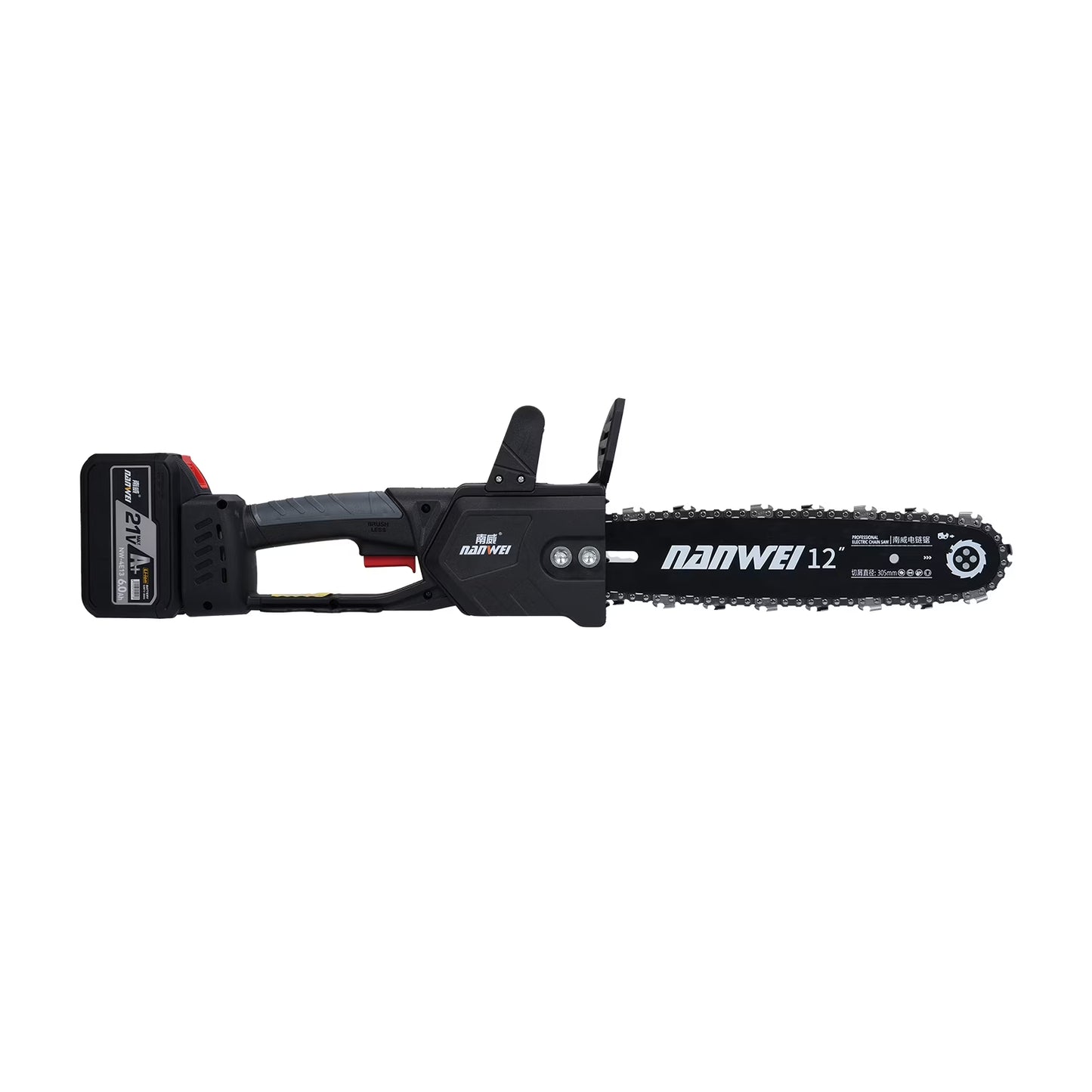 Wood 12inch Electric Chainsaw 2000W Brushless Chainsaw Handheld Logging Saw With Safety Lock 21V 6000mah Rechargeable Battery For Wood Cutting Trimming Courtyard Garden Building