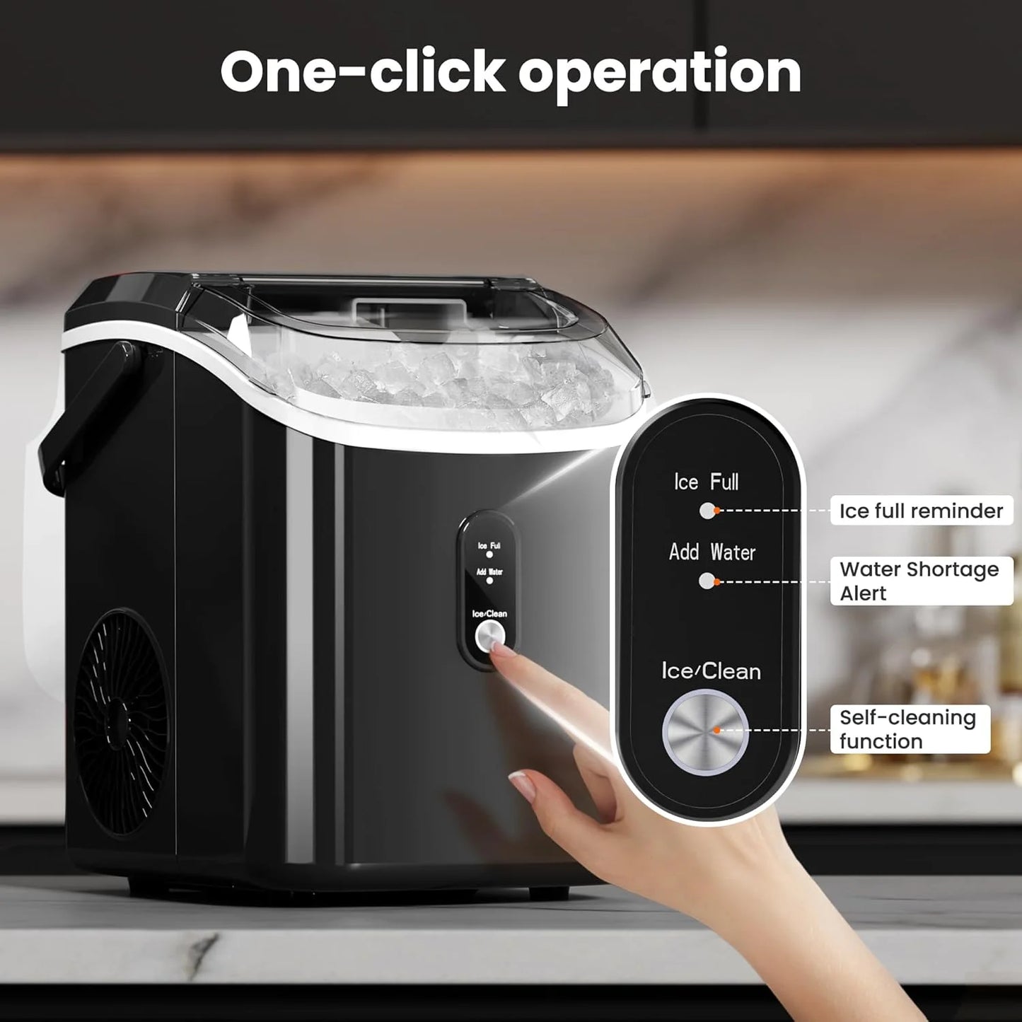 Auseo Nugget Ice Maker Countertop, Ready in 6 Mins ,35Lbs Each day with Self-Cleaning,Portable Sonic Ice Machine for Home/Office/Bar, Black