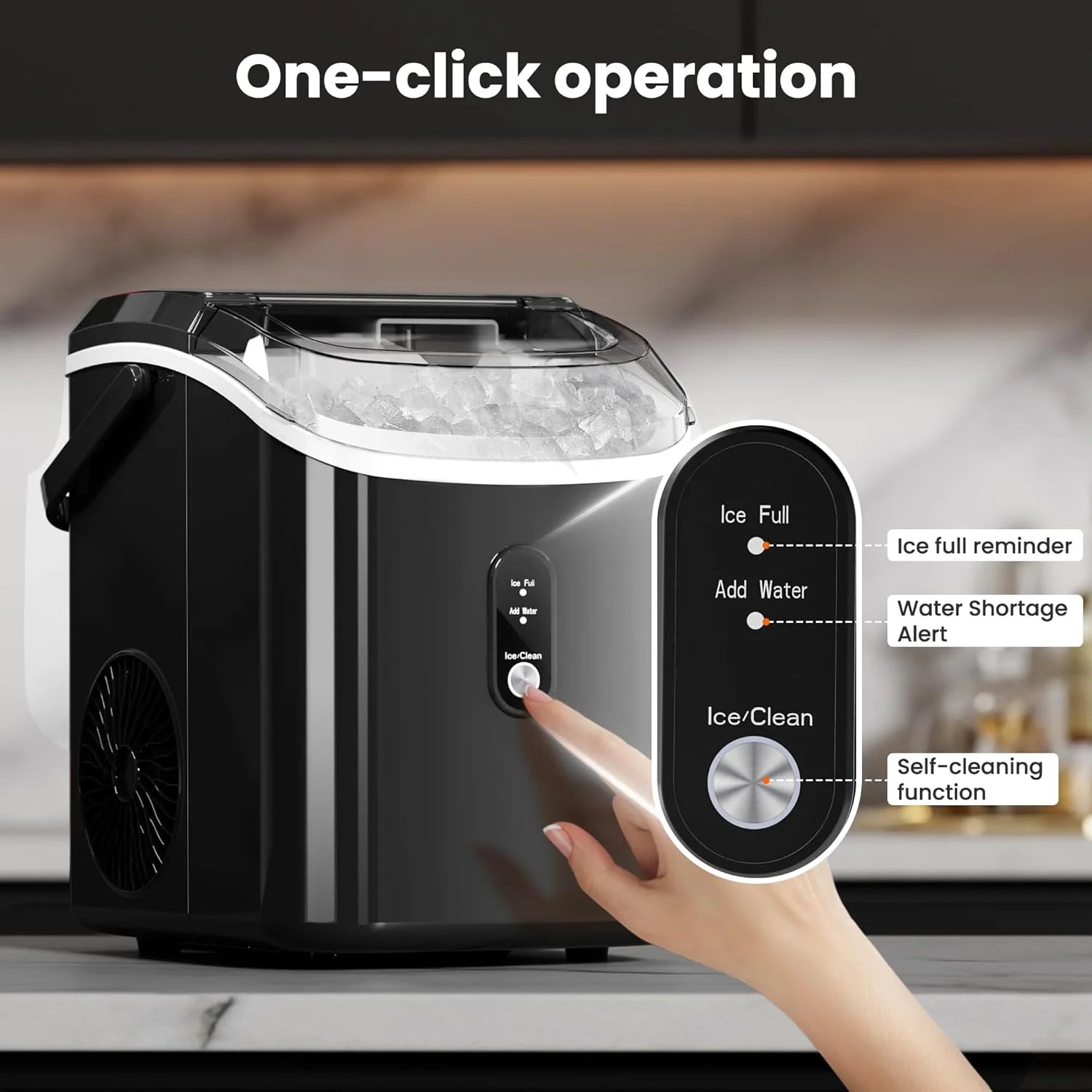 Auseo Nugget Ice Maker Countertop, Ready in 6 Mins ,35Lbs Each day with Self-Cleaning,Portable Sonic Ice Machine for Home/Office/Bar, Black