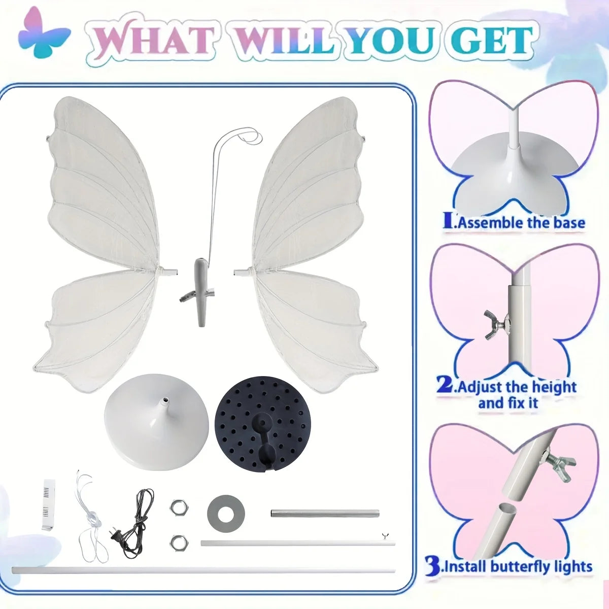 2-Pack Romantic Butterfly Floor Lamp with LED Lights, White & Gold Options, for Wedding, Party, Home Decor, Hanging Chandelier (Multiple Sizes, US Plug)