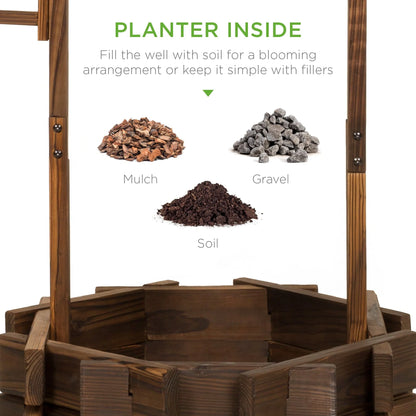 Best Choice Products Rustic Wooden Wishing Well Planter Outdoor Home Decor for Patio, Garden, Yard w/ Hanging Bucket