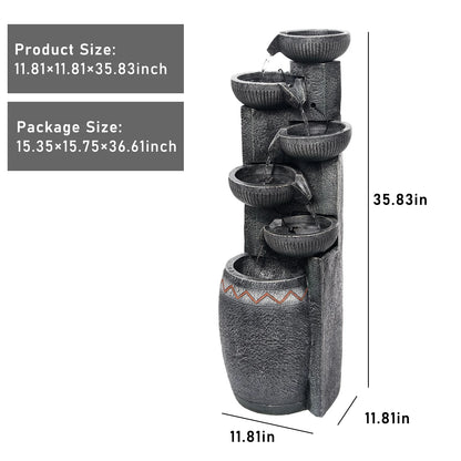 35.83''H Outdoor Indoor Garden Water Fountain 6-Tiers Modern Floor Standing Water Feature Waterfall Fountains with LED Lights for Yard Porch Deck Patio Home Decor