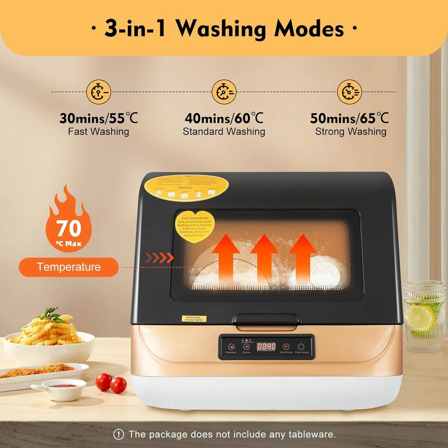 1200W 110V Portable Countertop Dishwasher, 5-Liter Compact Dishwasher, Automatic Dishwasher with 4 Washing Programs+360° Streak-Free Deep Cleaning, Dishwasher for Apartment/Office/Kitchen