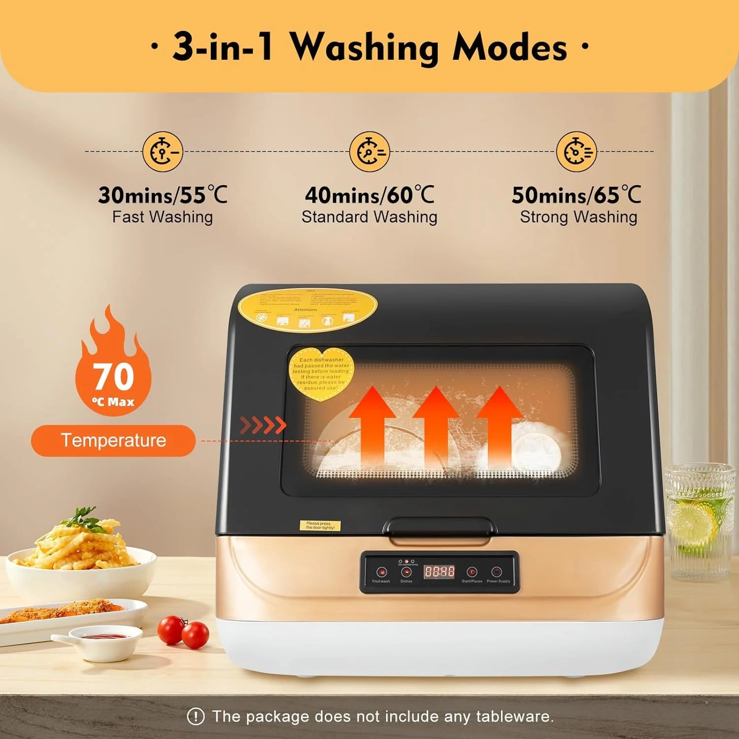 1200W Kitchen Countertop Dishwasher, Portable Mini Dishwashe 360�� Streak-Free Deep Cleaning, 4 Washing Programs Automatic Dish Washing Machine for Home, Apartment, Black