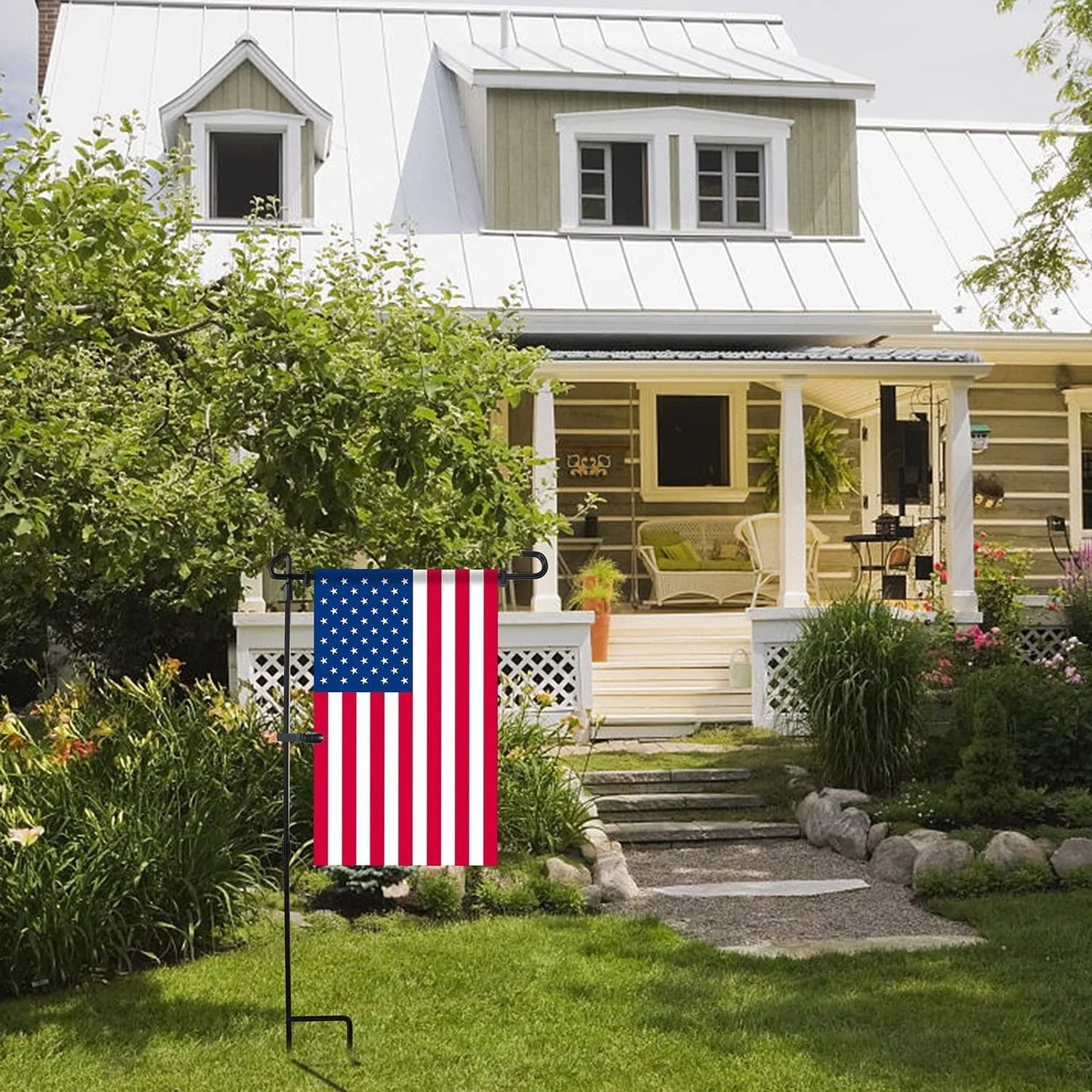SHARE&CARE Garden Flag Stand, Garden Flag Pole Holder with one Tiger Clip and two Spring Stoppers for Garden and Home Decoration 12 x 18 Inches without flag