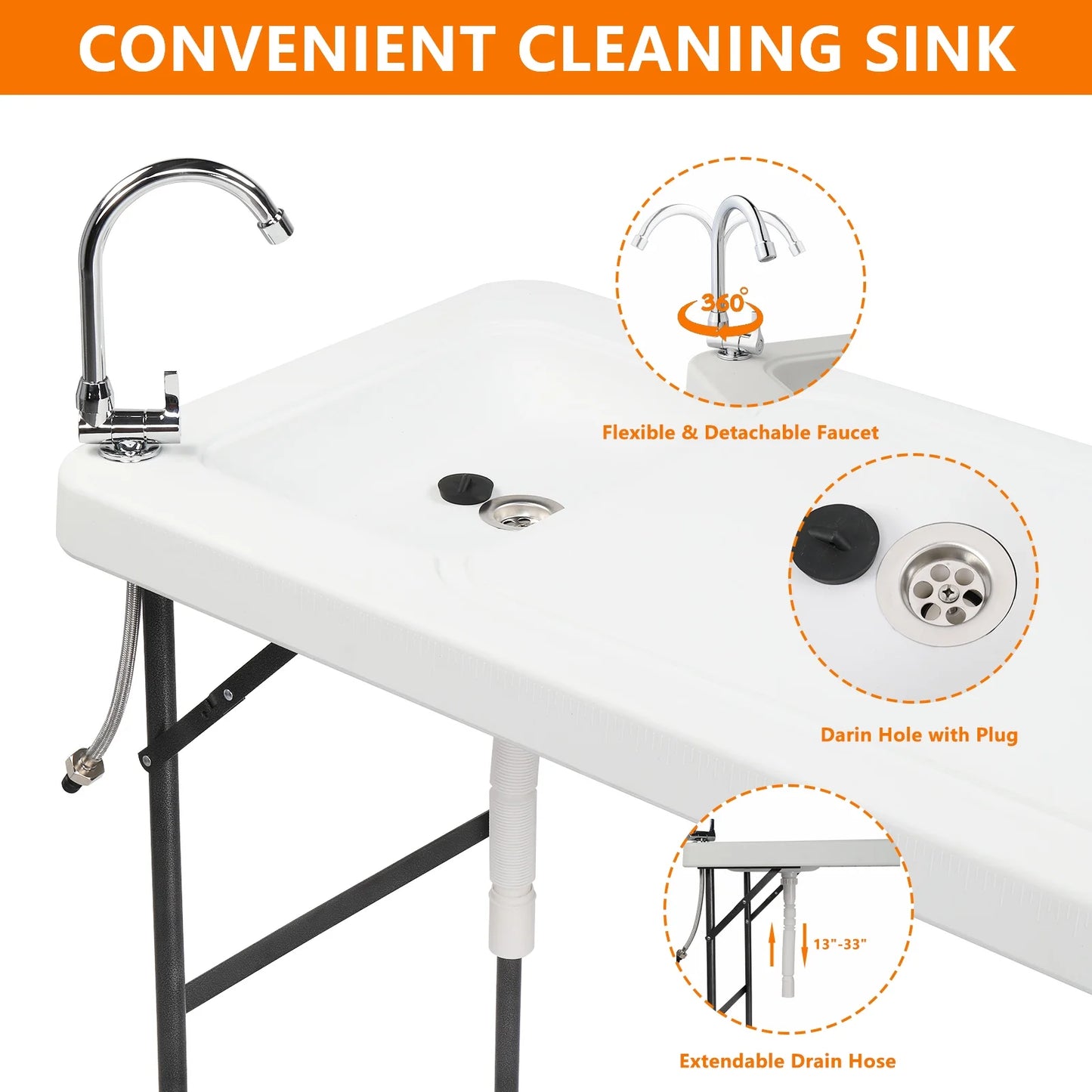 Ktaxon Portable Folding Table Fish Fillet Hunting Cleaning Cutting Camping Picnic with Sink Faucet