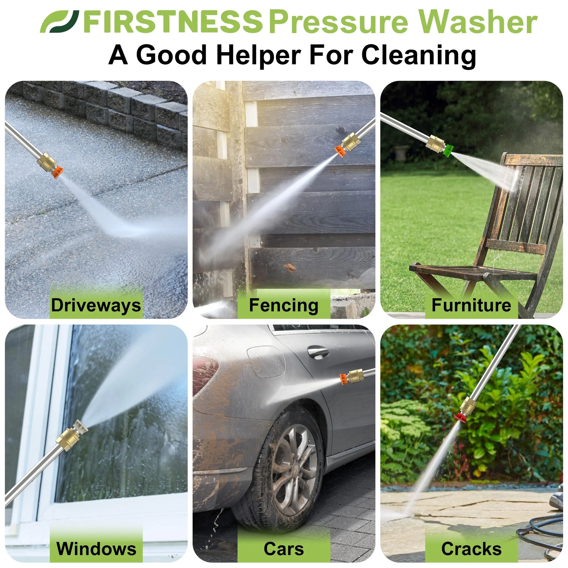 Firstness Pressure Washer 3500 PSI, Electric Power Washer w/ 26 ft Hose, 4 Quick Connect Nozzles, High Pressure Cleaning Machine with Foam Cannon, Portable to Clean Patios, Cars, Fences, Driveways