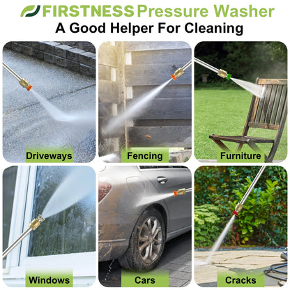 Firstness Pressure Washer 3500 PSI, Electric Power Washer w/ 26 ft Hose, 4 Quick Connect Nozzles, High Pressure Cleaning Machine with Foam Cannon, Portable to Clean Patios, Cars, Fences, Driveways