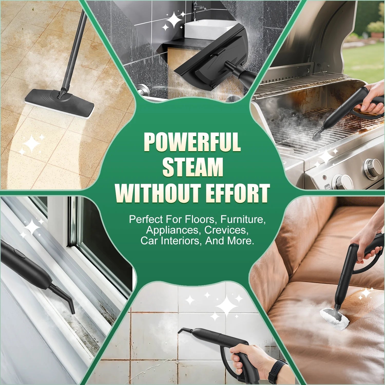 Loheer Steam Cleaner, 1500W Multipurpose Steamer for Cleaning with 15 Accessories, 2L Tank, Child Lock, Chemical-Free Cleaning, Steam Mop for Home, Car, and Furniture