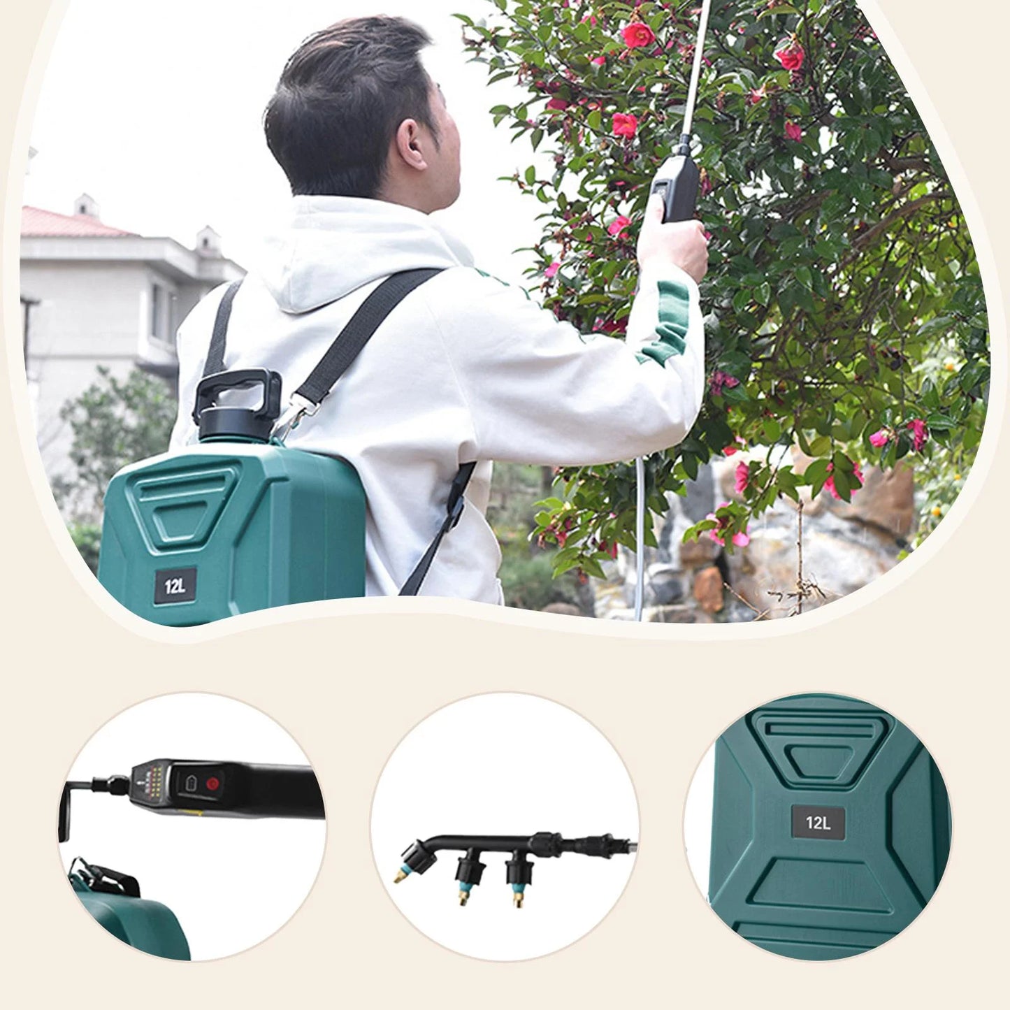 Miulika Garden Electric Sprayer 2 Spray Speed 12L Practical Comfortable Handle, Retractable Water Sprayer for Gardening Cleaning Green