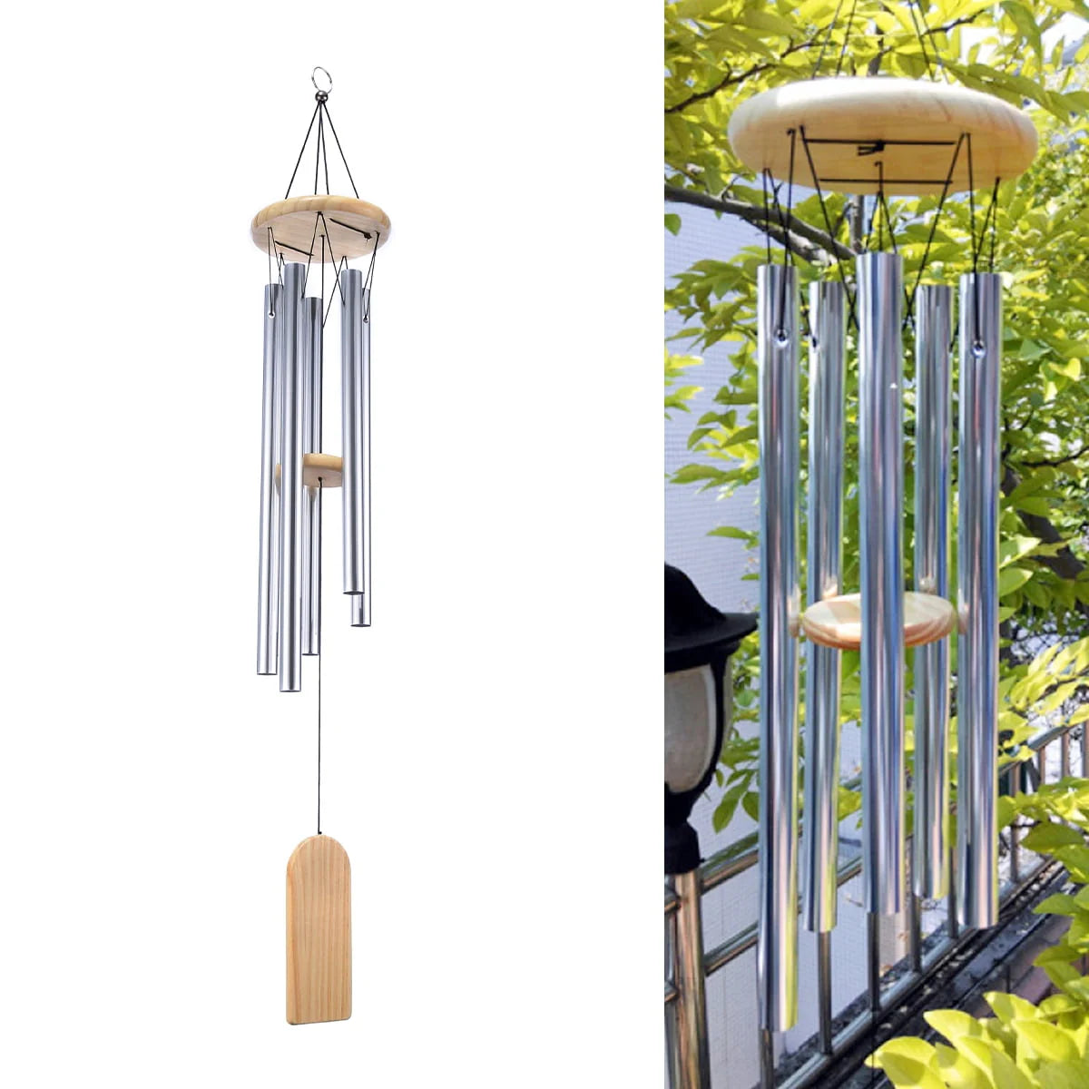 6 Tubes Wind Chime, 29'' Wooden Hanging Wind Chimes Window Wind Bells for Outdoor Indoor Home Decoration Mother's Day Gift