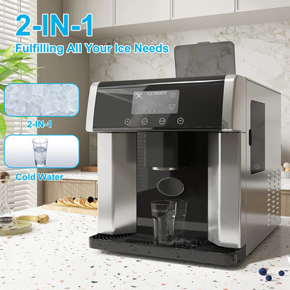 TABU 3 in 1 Ice Maker with Water Dispenser,40 lbs/24H,Ice Machine with Ice Crushing,Self Cleaning,Black