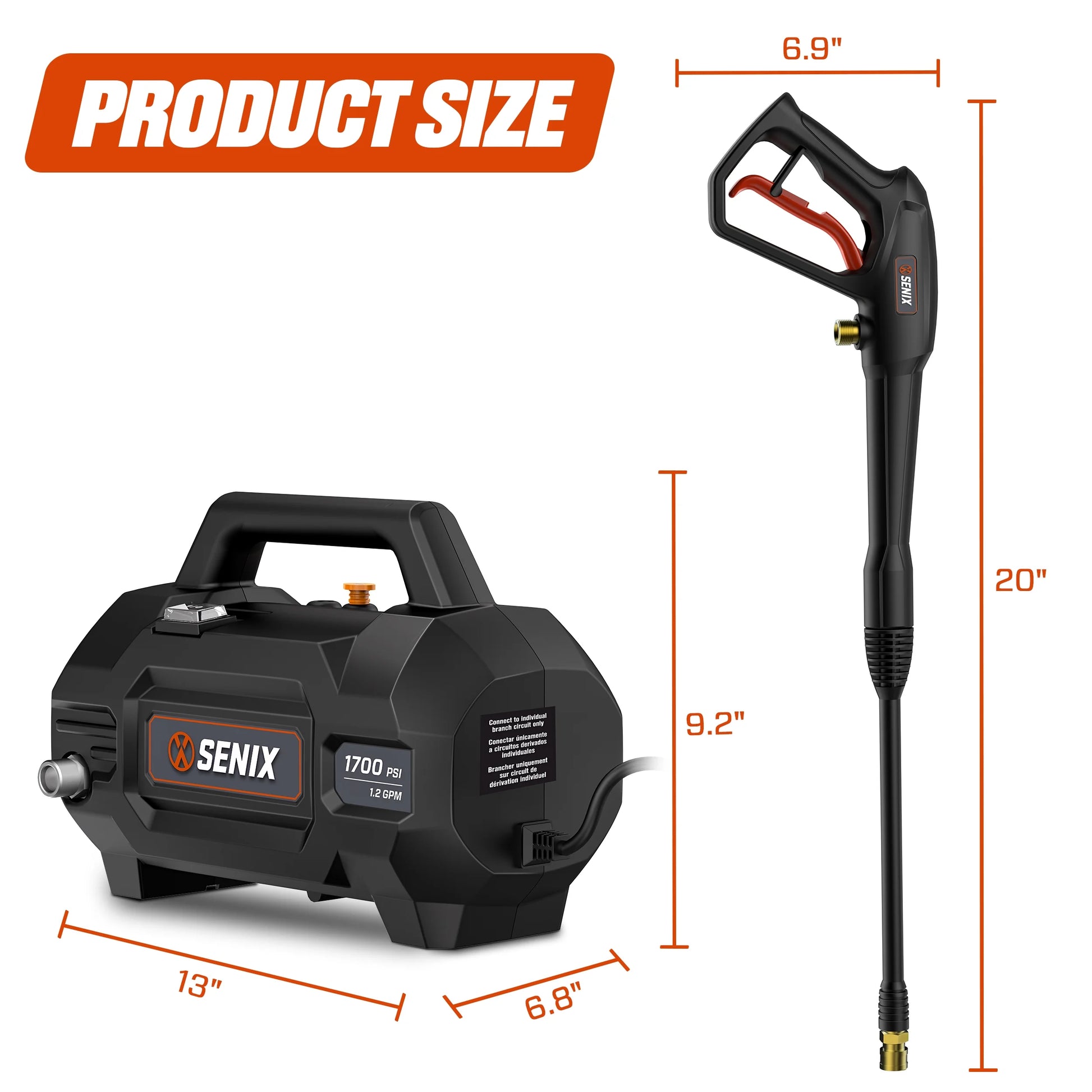 SENIX 2100 PSI Electric Pressure Washer with Foam Cannon, Brushless Motor,Lightweight & Portable, for Car House Patio Driveway Deck Fence, Outdoor Cleaning Power Washer
