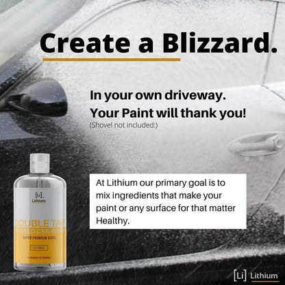 Lithium Double Tap Car Wash Shampoo is An Extremely Unique Blend of PH Balanced Cleaning Soap, Essential Oils, and Eucalyptus. A Combination That Lubricates, While It Cleans and Rehydrates your Paint