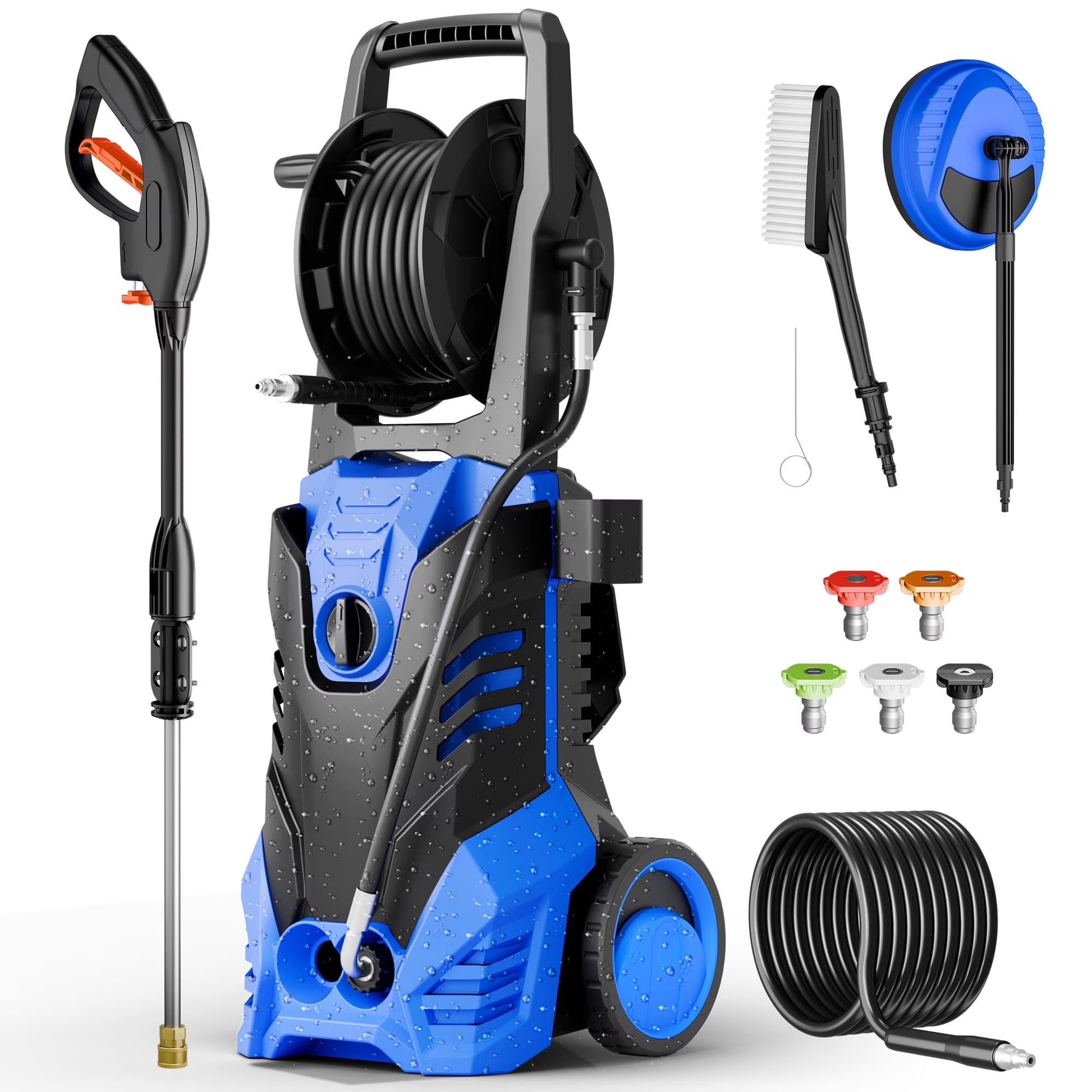 Electric Pressure Washer, 3800PSI 2.6 GPM Power Washer Machine with Hose Reel,4 Quick Connect Nozzles, Foam Cannon, for Cars, Patios, and Floor Cleaning,Orange