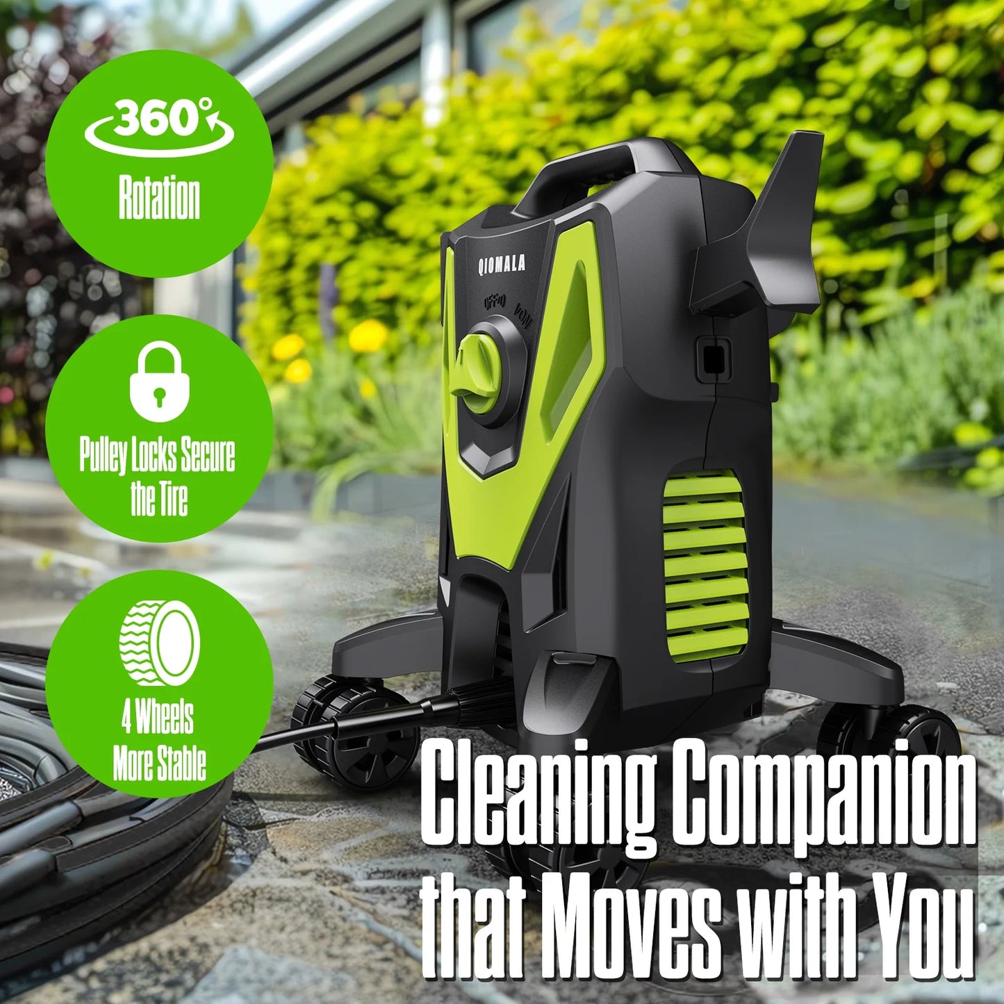 Electric Pressure Washer, 4800 PSI 3.0GPM High Pressure Cleaning Machine with 35 FT Power Cord, 20 FT Hose, Foam Cannon, 4 Nozzles,Easy Store for Car/Garage/Patio, Green