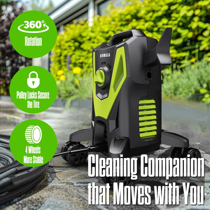 Electric Pressure Washer, 4800 PSI 3.0GPM High Pressure Cleaning Machine with 35 FT Power Cord, 20 FT Hose, Foam Cannon, 4 Nozzles,Easy Store for Car/Garage/Patio, Green