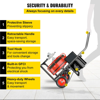 BENTISM Drain Cleaner Machine 100 ft x 1/2 in Drain Cleaning Machines 550W Electric Drain Auger 1700 r/min for 2" to 4" Pipes Electric Drain Snake Sewer Snake Drill