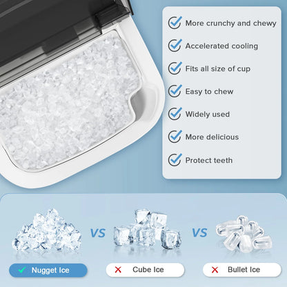 Auseo Nugget Ice Maker Countertop, Ready in 6 Mins ,35Lbs Each day with Self-Cleaning,Portable Sonic Ice Machine for Home/Office/Bar, Black