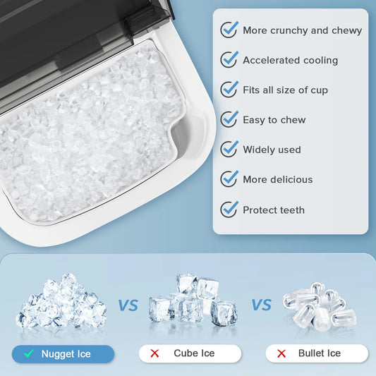 Auseo Nugget Ice Maker Countertop, Ready in 6 Mins ,35Lbs Each day with Self-Cleaning,Portable Sonic Ice Machine for Home/Office/Bar, Black