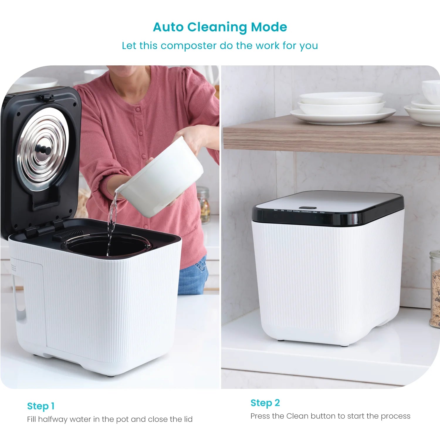 Home Zone Living 3 Liter White Kitchen Electric Composter Bin, with Auto- Cleaning Cycle